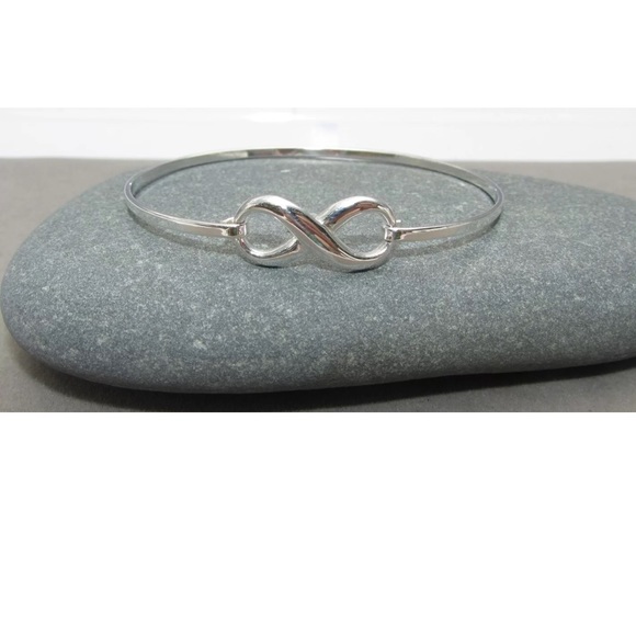 Infinity Symbol Sterling Silver Bangle Bracelet - Picture 2 of 3
